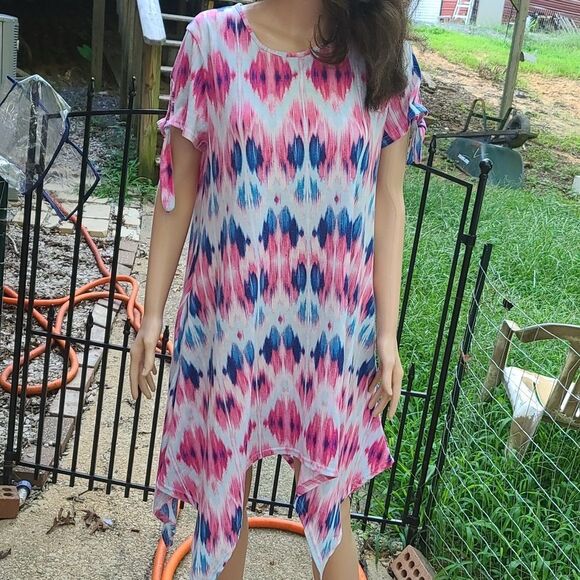 Bobbie Brooks Astronomical Short Sleeve Pink & Blue Dress - Picture 2 of 9